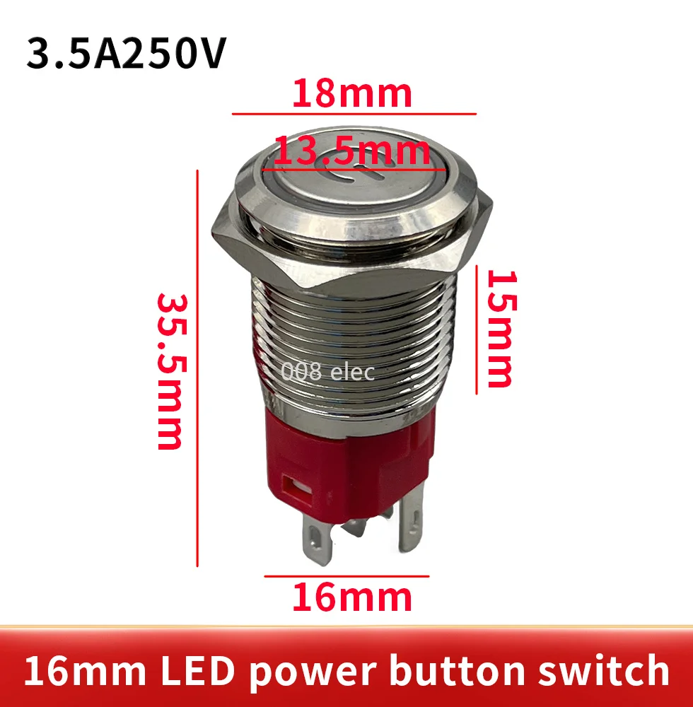 12/16/19/22mm Metal buttonself reset inching circular switch self-locking with lamp power supply start waterproof 12V 110V 22