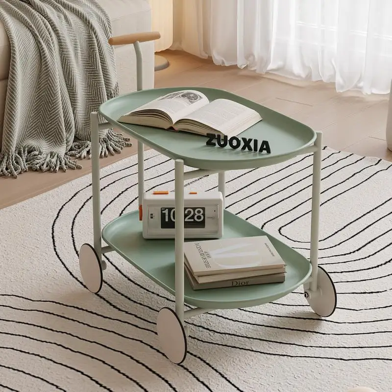 عربة تخزين القمر الأخضر عربة متنقلة إسكندنافية للمطبخ رف تخزين مزدوج بسيط منظم أريكة غرفة المعيشة