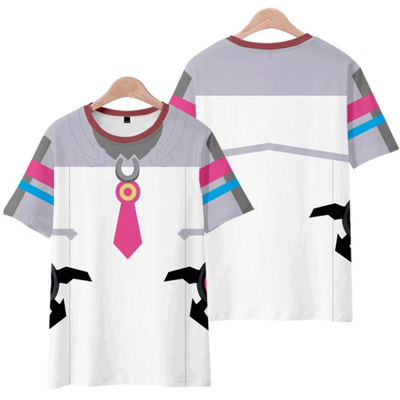 Pretty Derby Impressions T-Shirt with Small Nut Hat Rice Bowl Print, Short Sleeve Anime Cosplay T-Shirt Men Women in Summer