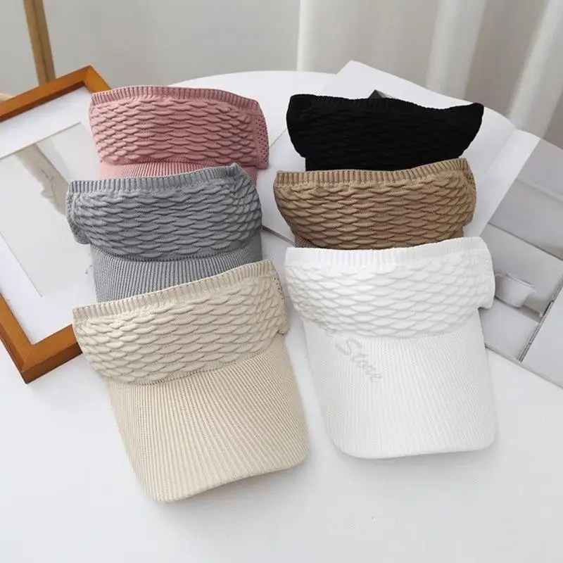 New Fish Scale Knitted Sun Hat Breathable Simple Color Sunscreen Empty Top Hat For Women Men Outdoor Summer Visor Cap