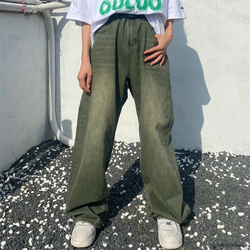 

Summer Green Jeans Baggy Distressed Vintage Denim Trousers Male Wide Leg Pants Men Streetwear Retro Oversize Casual Hip Hop