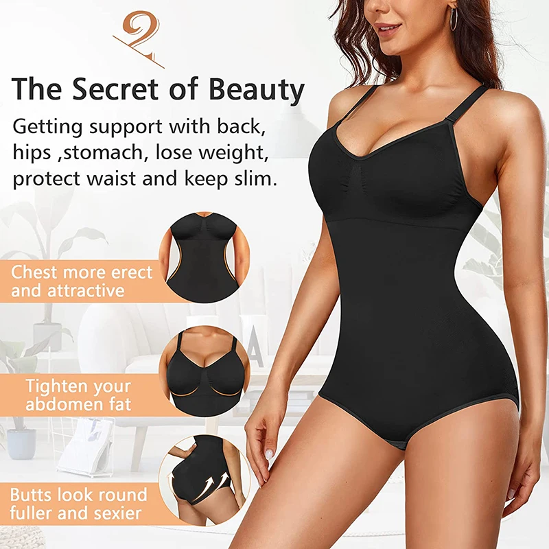 Women Bodysuit Tummy Control Seamless Shapewear Full Body Shaper One Piece Built-In Bra Jumpsuit Tops Compression Belly Corset