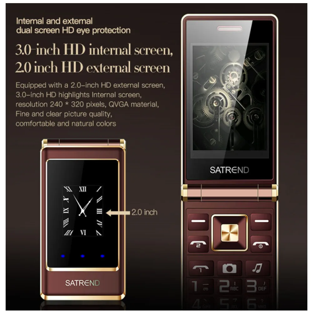 UNIWA A15 2G GSM Flip Phone Dual Screen Feature telefono cellulare con pulsante grande cellulare Dual Sim tastiera russa per Senior