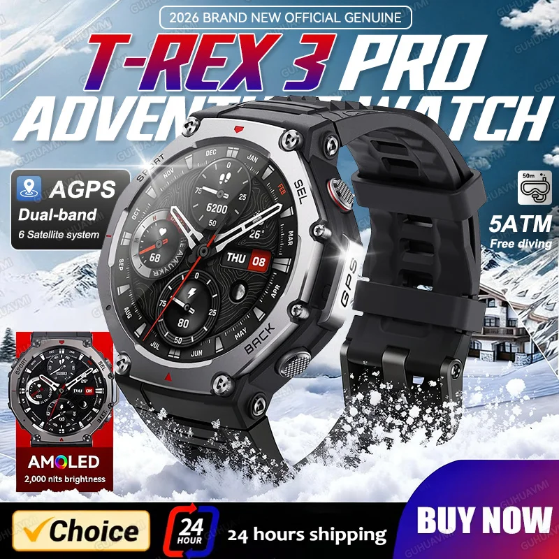 �y�Z�[�����z2026�N�V�^ T-Rex3 Pro GPS �A�h�x���`���[�E�H�b�` AMOLED���� �f���A���o���hAGPS 10ATM 500mAh�o�b�e���[ �R���p�X ���x�v �~���^���[�X�}�[�g�E�H�b�`