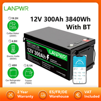 LANPWR 12V 300Ah LiFePO4 Battery 3840Wh Max. Load Power Lifetime 4000+ Cycles RV Camping Trolling Motor Power Solar Power