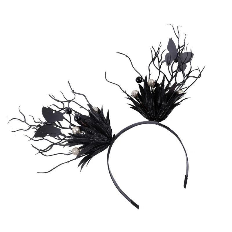 Girl Gothic Horn Branch Butterflyed Hair Hoop Party Costume Witch Horn