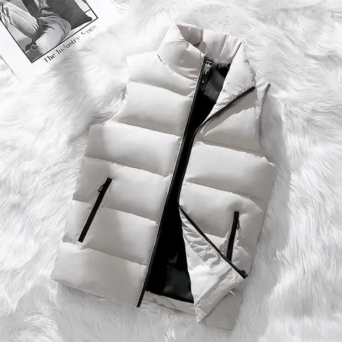 Winter Warm Vest Jacket Men Waistcoat Windbreaker Clothing New Vests Puffer Sleeveless Coats Mens Solid Color Down Vest Jacket