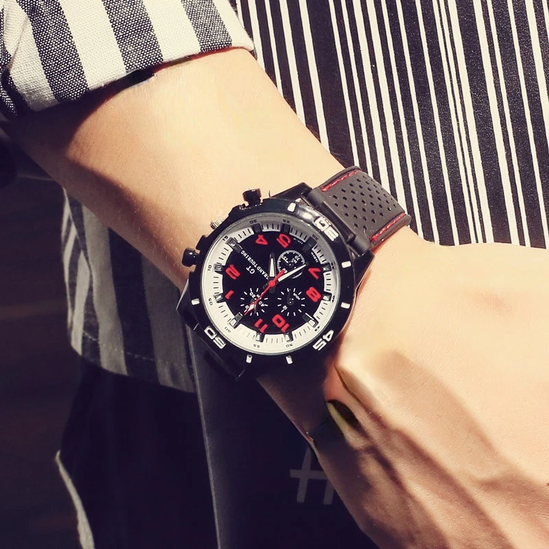 Kegllect-ساعة كوارتز بحزام مطاطي للرجال ، عين ثلاثية وهمية ، ساعات رياضية