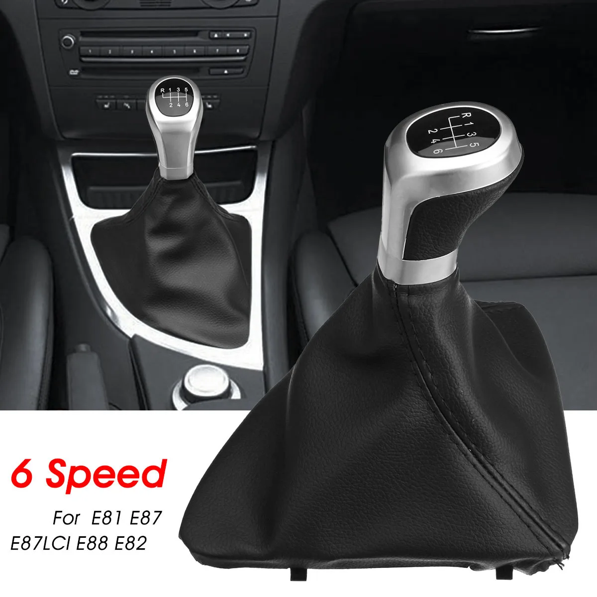 6 Speed Manual Gear Shift Knob Shifter Lever Boot Cover For-Bmw 1 Series E81 E87 E87Lci E88 E82