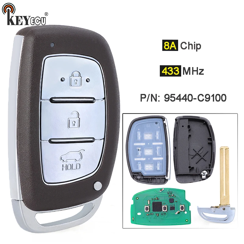 

KEYECU 433MHz 8A Chip P/N: 95440-C9100 3 Button Replacement Keyless-Go Smart Remote Key Fob for Hyundai IX25 Creta 2017+