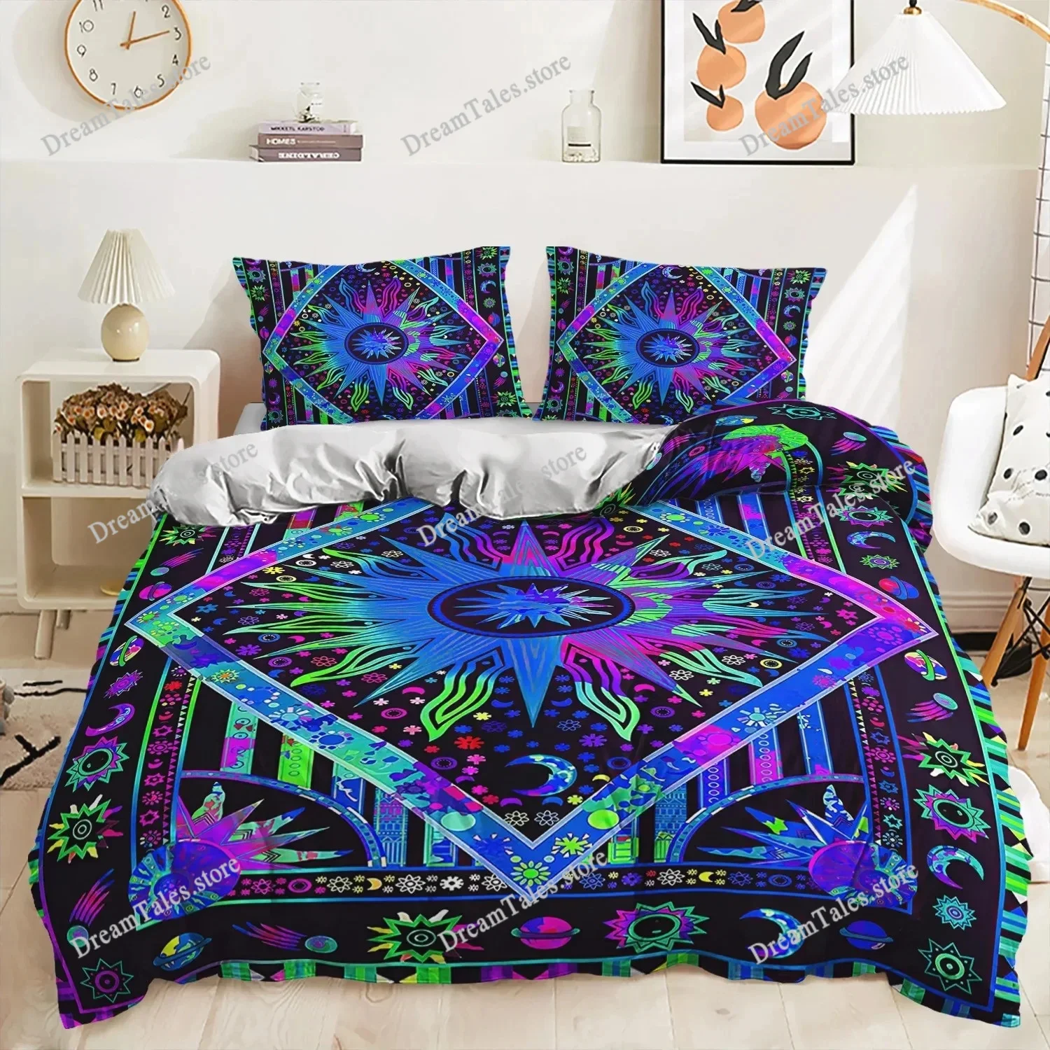 3d Bohemian Bedding Set Boho Flowers Duvet Cover Pillowcases Queen King Size 23pcs Bed Linens for Woman Couple