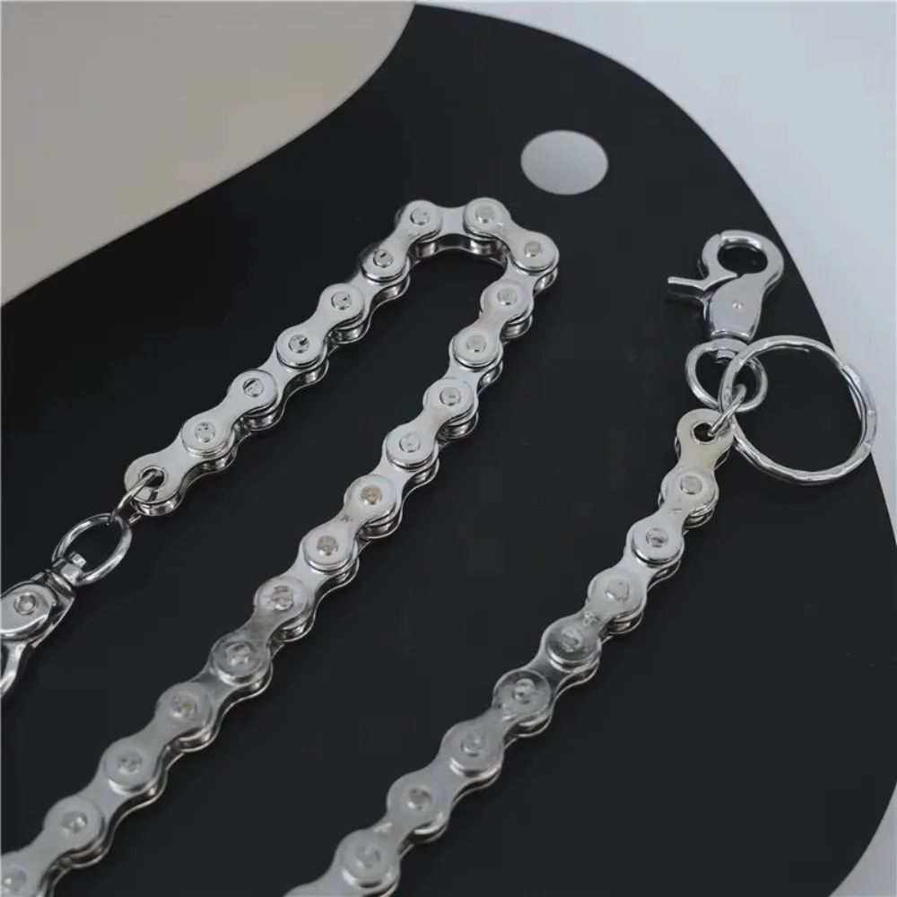 Hip Hop Style Silver Waist Chain Metal Punk Bicycle Chain Keychain Bright Unique Belt Chain for Men and Women