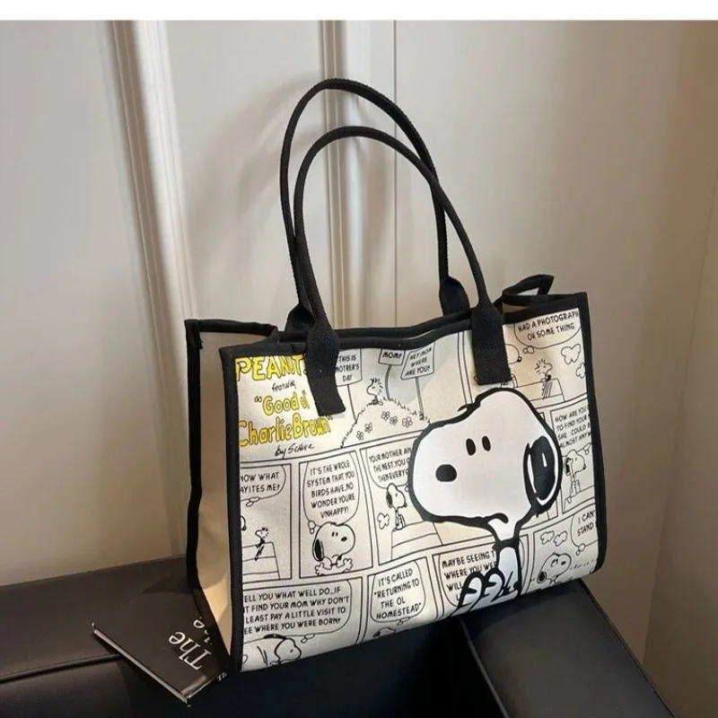 Nuevo bolso de hombro Snoopy, bolso de lona versátil de gran capacidad, lindo bolso de compras para estudiantes Snoopy, bolsa de almacenamiento, regalo para niña