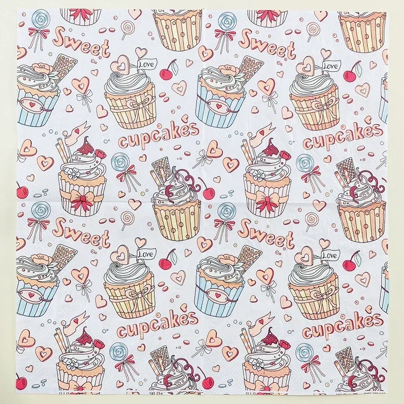 

20 Sheets Printed Napkins Coffee Shop Baking Pink Cake Birthday Party Colored Paper Napkins DIY Butterfly Bone Bart Paper