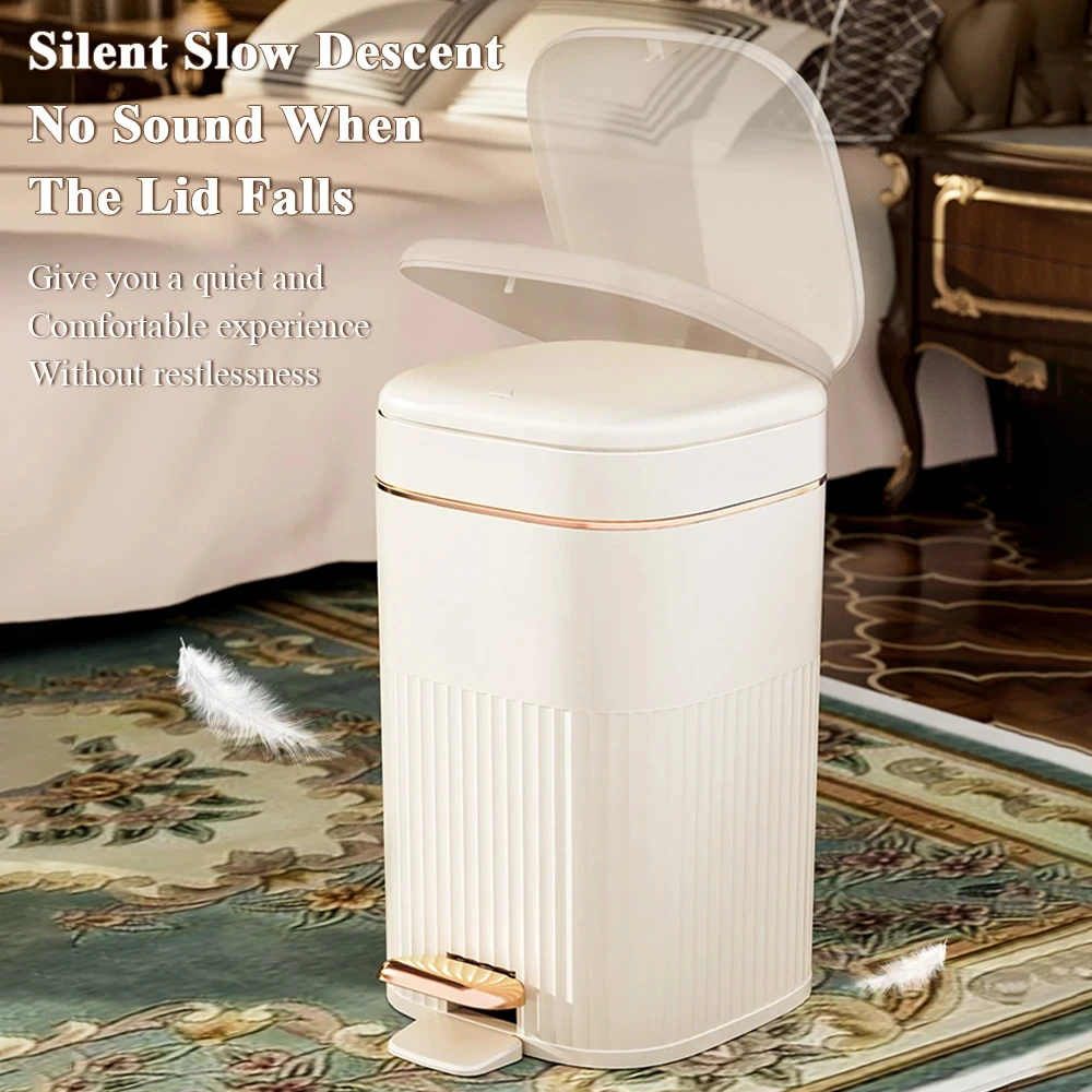 10L Luxury Trash Can For Bathroom With Pedal Lid Press Type Trash Bin Large Capacity Kitchen Recycle Bin Waterproof Wastebasket