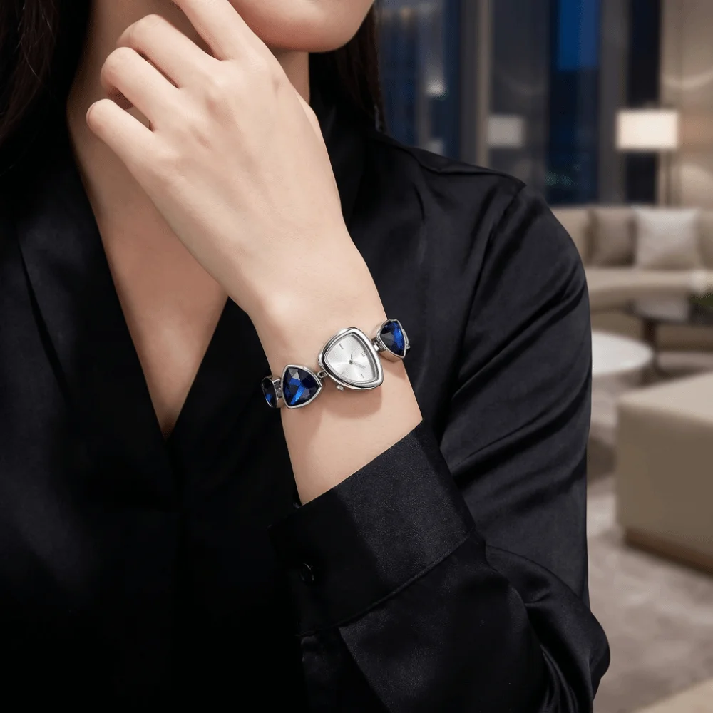 Montre élégante au design irrégulier, simple et minimaliste, avec gros strass, montre à quartz colorée et tendance pour tous les jours