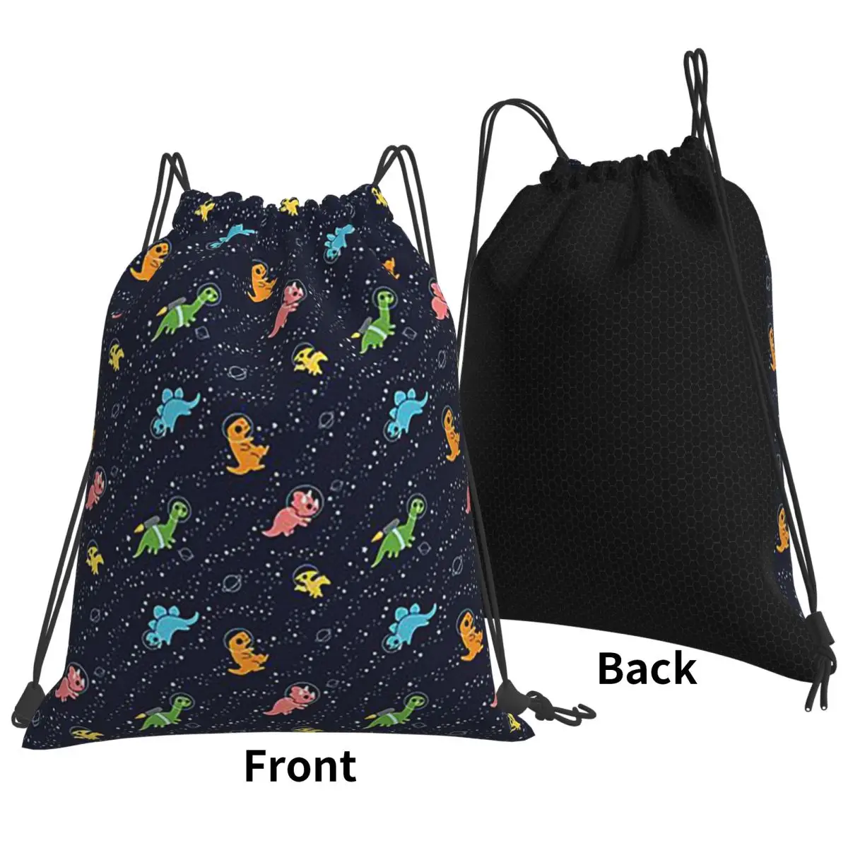 Dinosaurs In Space Pattern Backpacks Casual Portable Drawstring Bags Shoes Bag Book Bags For Travel Students