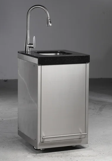 Premium Modern Stainless Steel Outdoor Kitchen Sink Faucet Black Marble Countertop Folding Table BBQ Grill