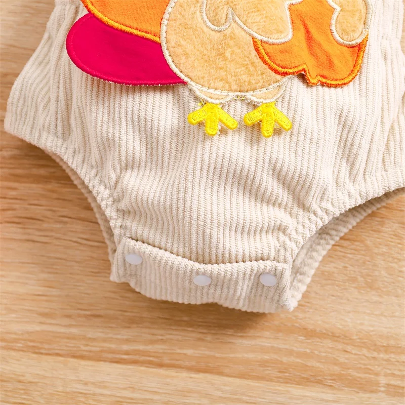 

Thanksgiving Baby Romper with Turkey Embroidery Sleeveless Overalls Bodysuit for Newborns - Fall Clothing for Infants