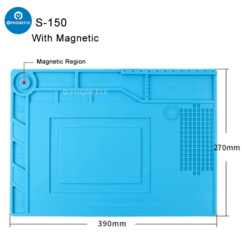 Almohadilla de trabajo de reparación, estación de soldadura resistente al calor, alfombrilla de silicona con plataforma de escritorio magnética para teléfono, PCB, BGA