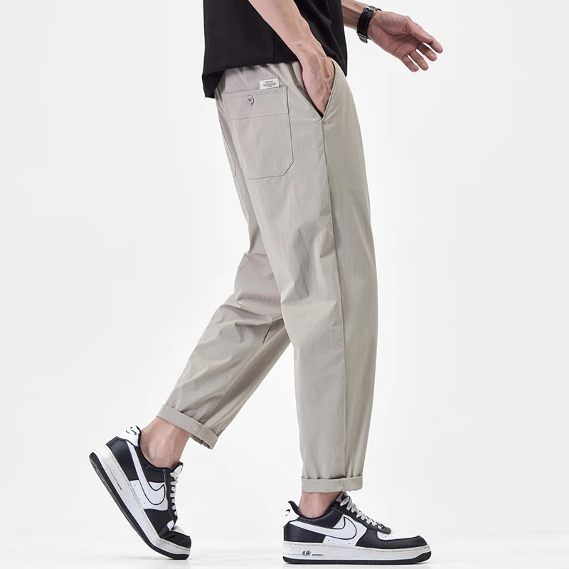 Spring Summer Thin High Stretch Men's Ankle Length Casual Pants Ice Silk Comfort Loose Solid Trousers Outdoor Pastoral Outing - view 5