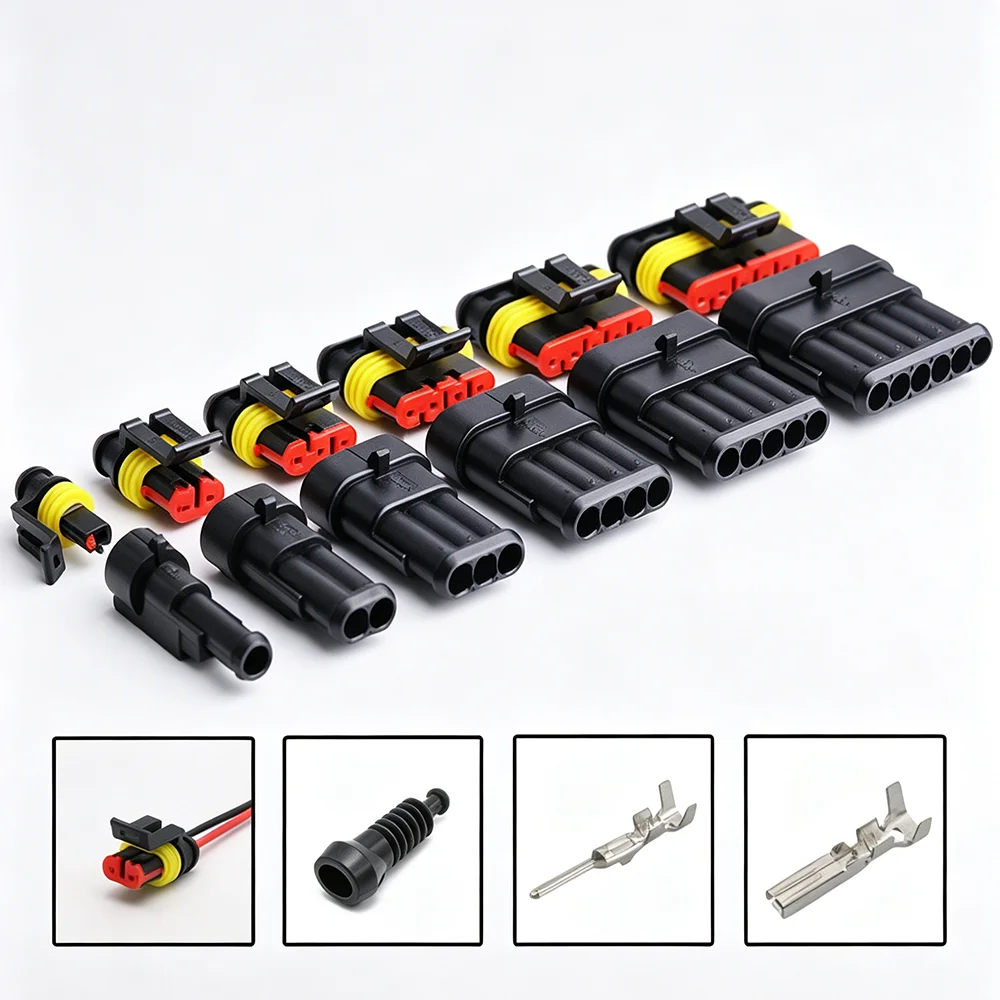 5Sets 1‑6 Pin Automotive Waterproof Electrical Connector Male Female Plug Socket IP68 Car Wire Cable Connector Terminal Kit