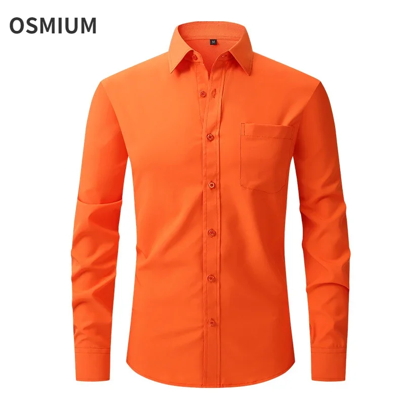 Men Spring Summer US Size Formal Dress Shirt Boys Oversize Orange Green Long Sleeve Casual Button Single Breasted Shirt Xxxl