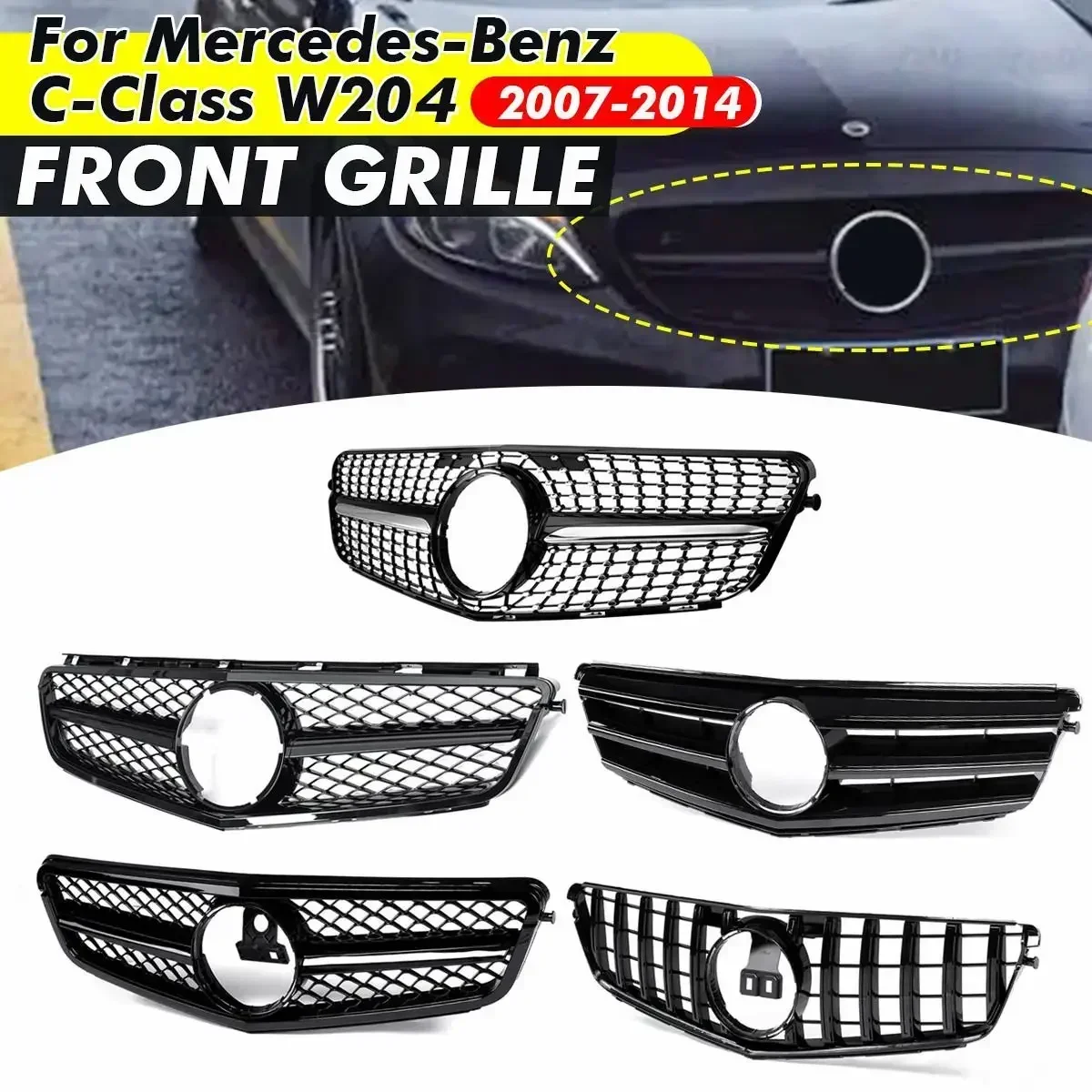 W204 Car Front Grill Grille For Mercedes For Benz C Class W204 C180 C200 C300 C350 2007-2014 Front Bumper Racing Grille Body Kit