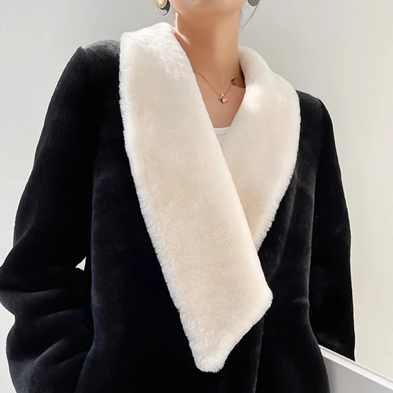 2024 Haining Fur  Winter New Lamb Hair True Wool Coat Women's Long Fur One Piece Contrast Fur