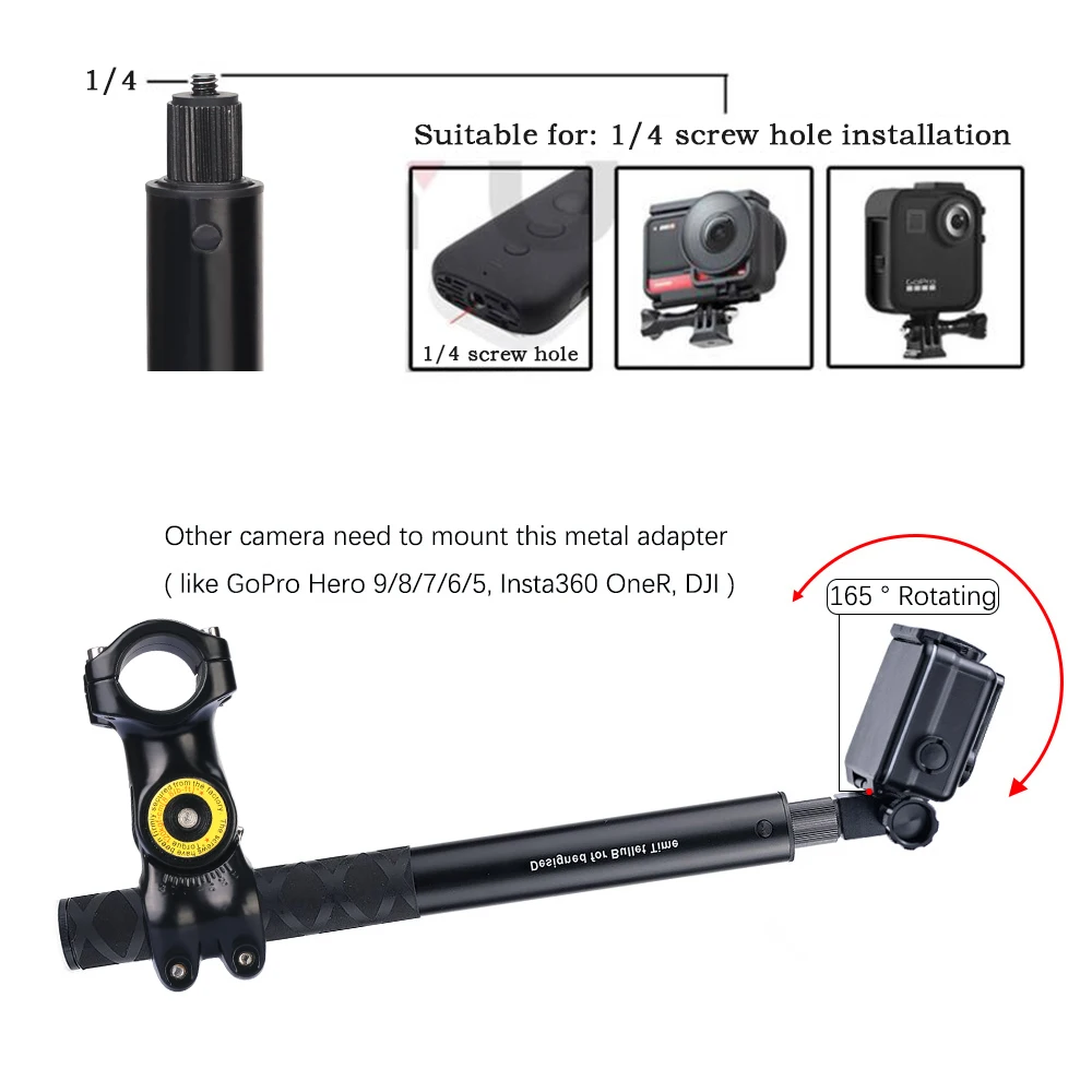 Motorrad Lenker Mount Unsichtbare Einstellung Selfie Stick Fahrrad Einbeinstativ Für GoPro DJI Insta360 Ein R Kamera Zubehör