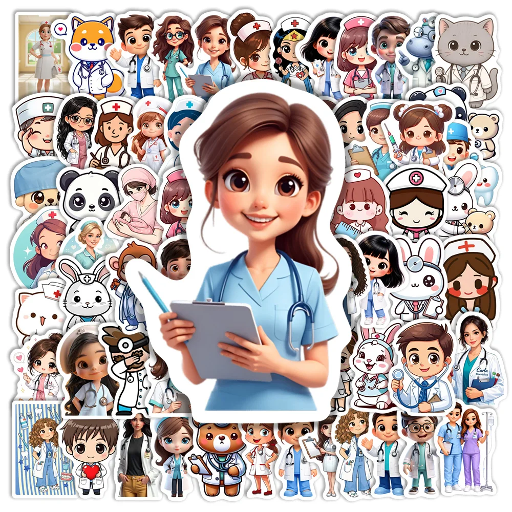 Cute Cartoon Doctor Nurse Vinyl Stickers Waterproof Decal for Kids Toys DIY Gift Decor Laptop Luggage Scrapbook Journal Diary