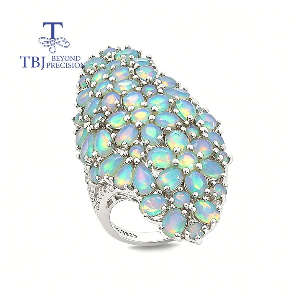 Image of Eleganter Natürlicher Opalring für Frauen Großer Bunter Edelstein 925 Sterling Silber Oktober Geburtsstein Schmuck Leichter Luxus Geschenk