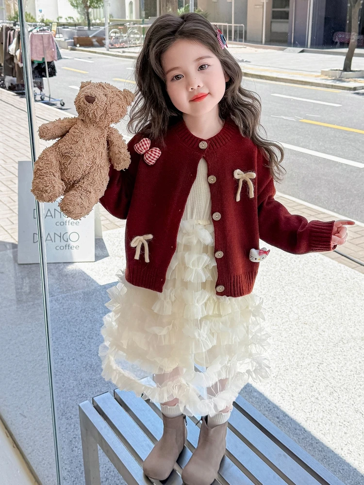 Meninas de malha aberta cardigan outono faion bebê camisola casaco das crianças outono camisola de malha thi quente longo sve redondo ne