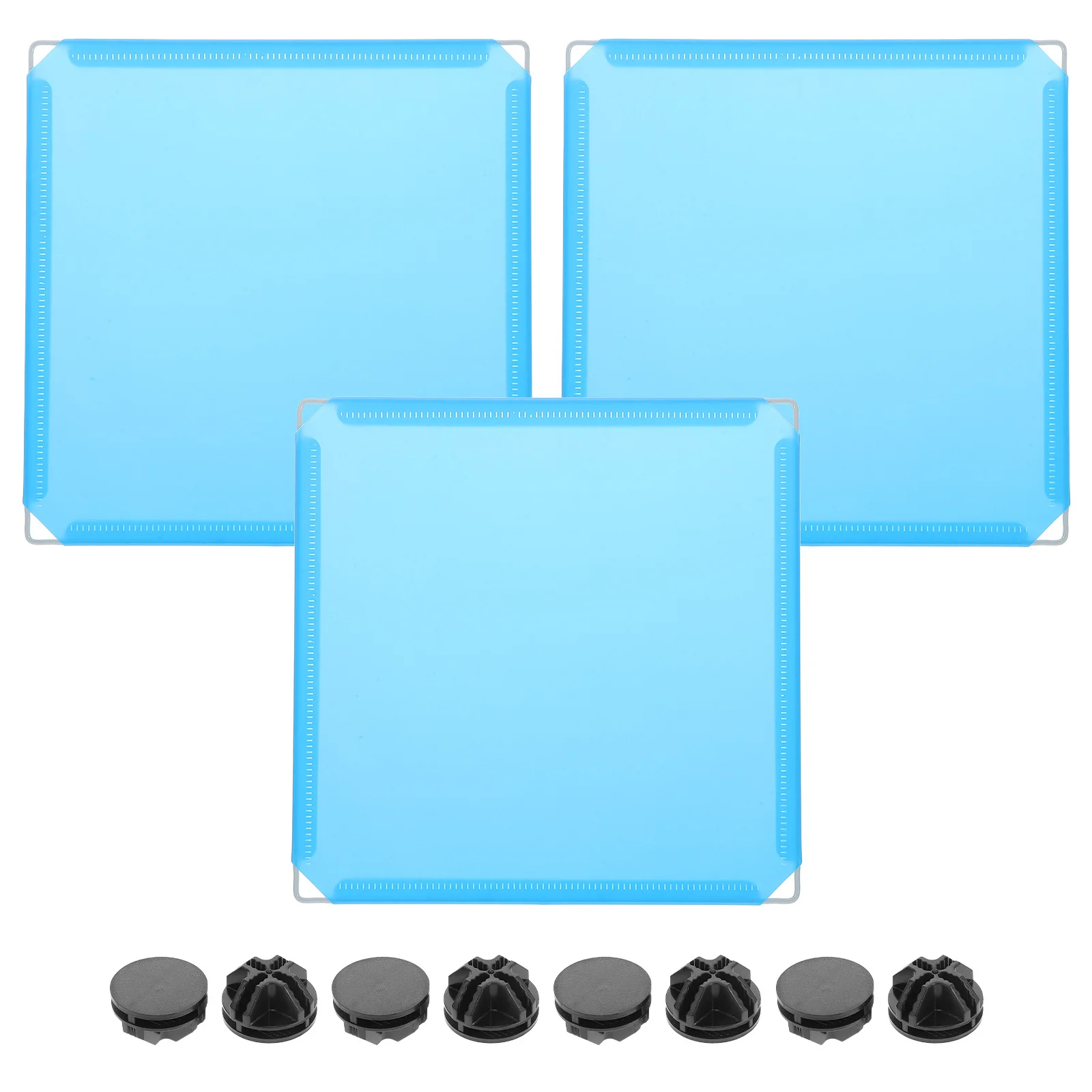 

3pcs Cat Litter Box Enclosure Privacy Cover Blue Pattern Black Clips Durable Travel Sift Dustbin Scatter Proof