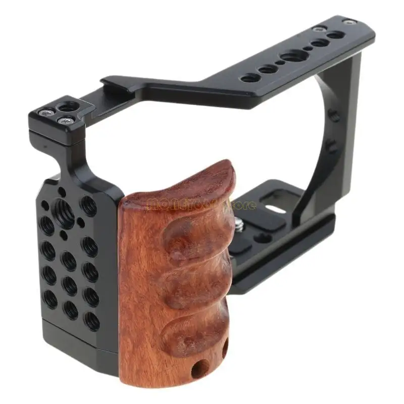 F62C ไม้ Handle การถ่ายภาพวิดีโอกรงสำหรับเพลง zve10 ด้วยรองเท้าเย็น Extensions และ Secure กลไกการล็อคกล้อง