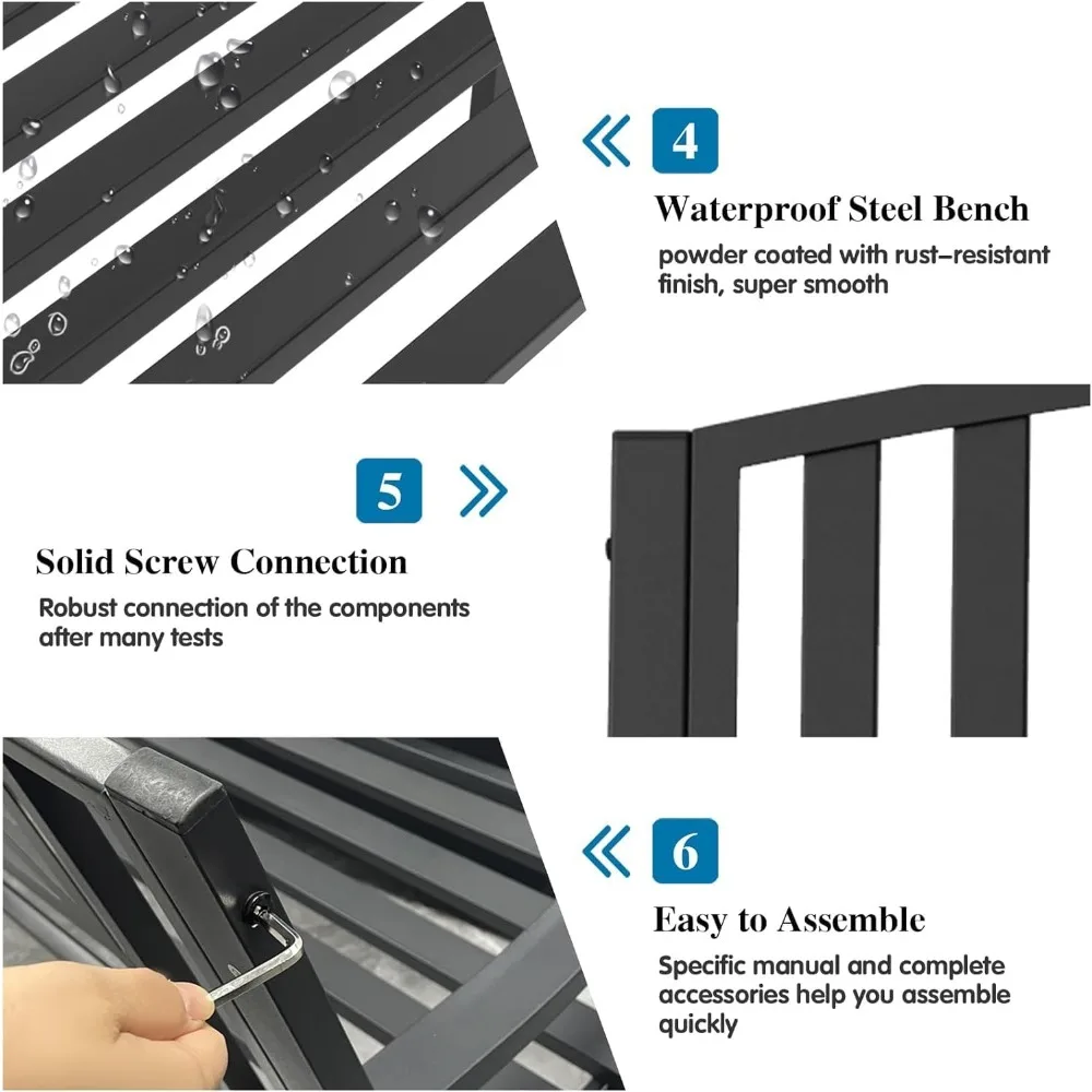 50'' Outdoor Bench Weatherproof, Cast Iron All Metal Frame Garden Bench, Anti-Rust Patio Park Bench Clearance for Front Porch,