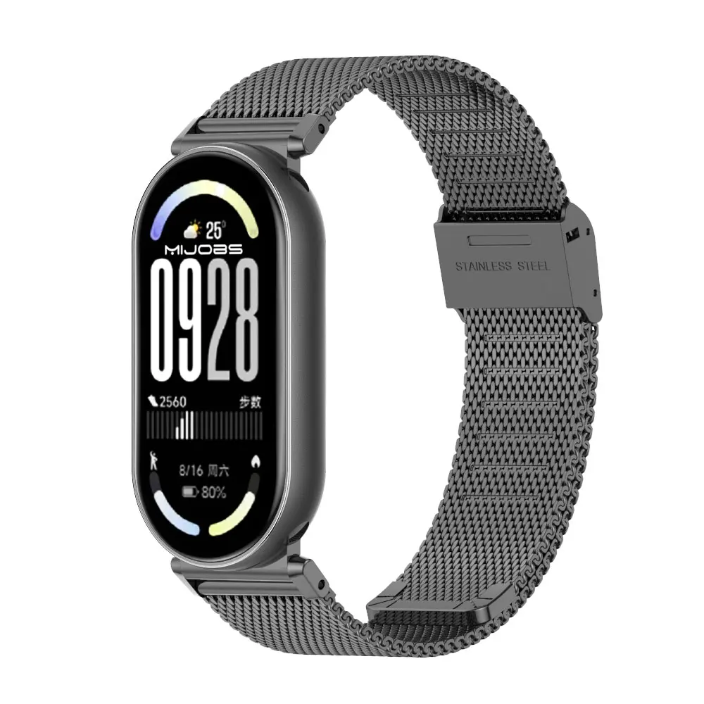 Mi Band 10 9 8 حزام معدني سوار Correa لـ for Xiaomi Mi Band 9 معصمه الفولاذ المقاوم للصدأ حزام الساعات الملحقات