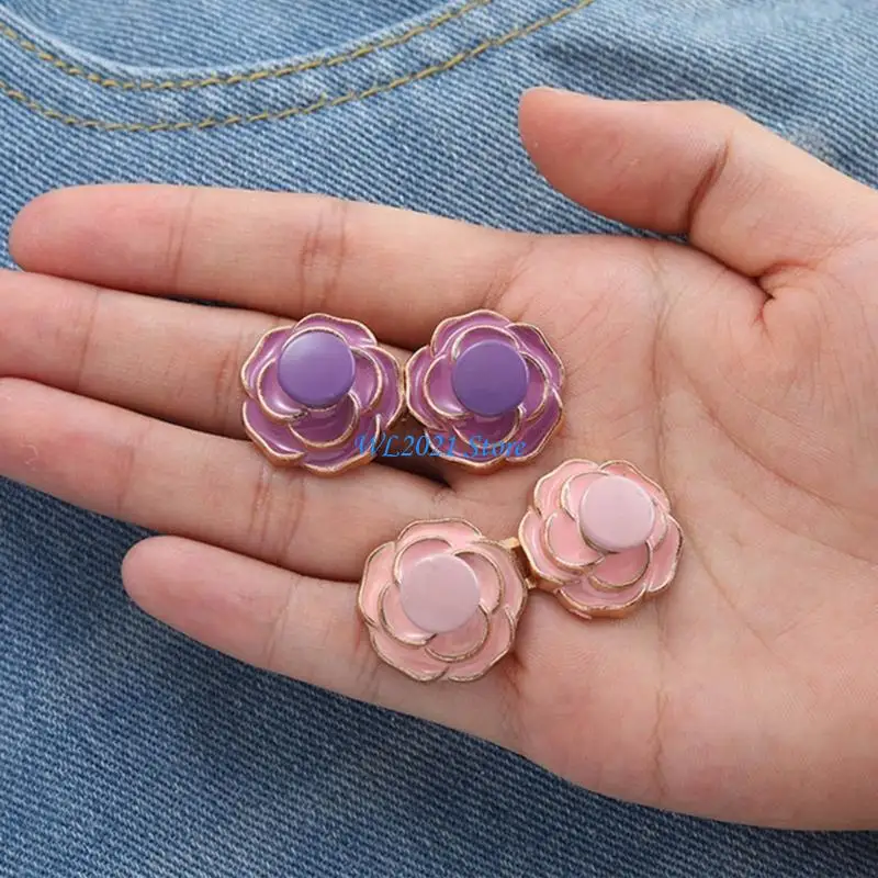 G5GC قابل للإزالة زر الجينز دبوس أزرار جينز للجينز فضفاض قابل للتعديل الخصر مشبك لطيف كاميليا زر الخصر لا الخياطة #3