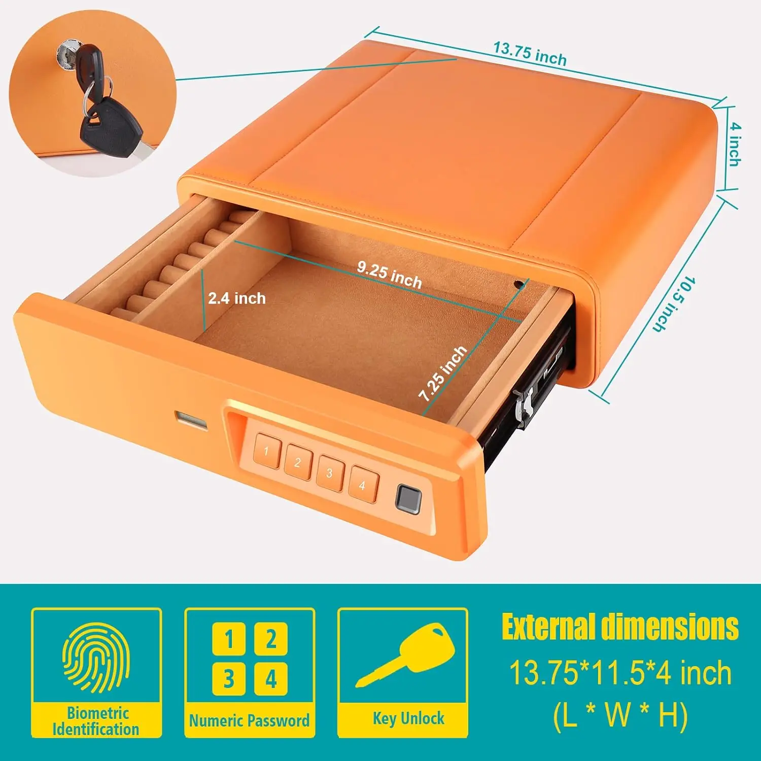 Biometric Fingerprint Safe, Slide-Away Handgun Safe for Pistols, Leather Wrapped Jewelry Storage Safe, Drawer Safe for Home and