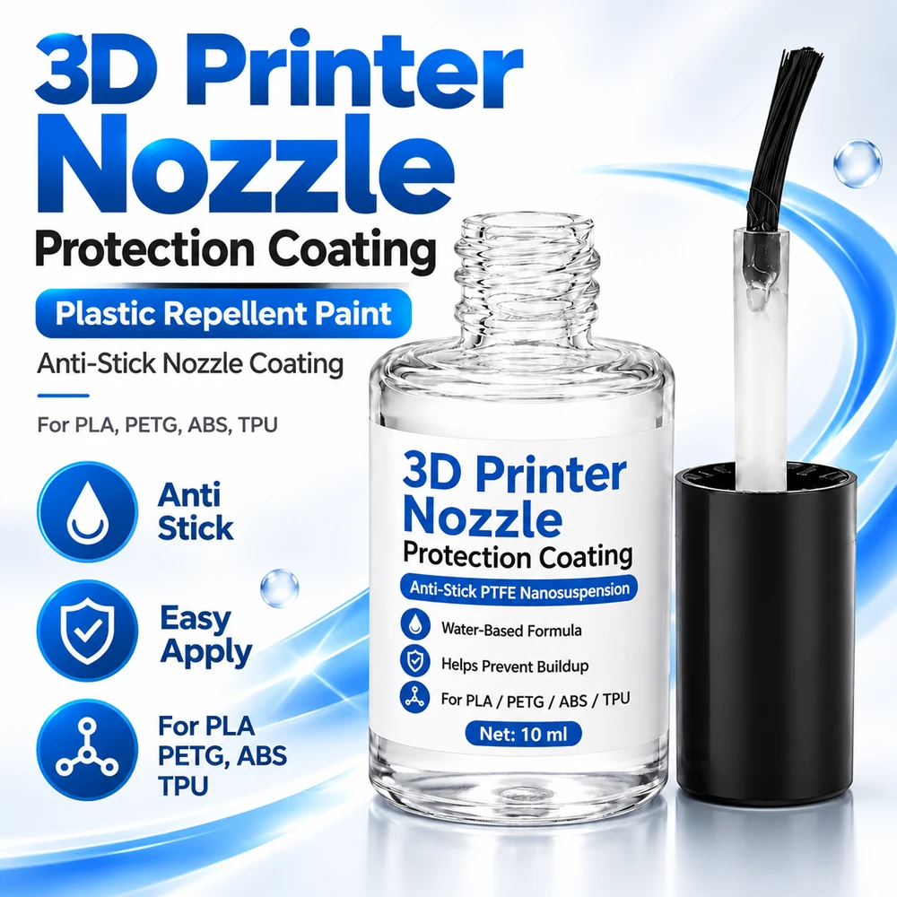 3D Printer Nozzle Protection Coating, 10ml Nozzle Cleaner Anti-Stick Coating with Brush Applicator, High Temperature Nozzle Care