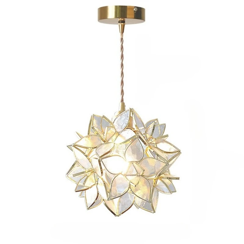 Handmade Glass Dandelion Pendant Lights Brass Flower Suspend Lamps Dining Room Bedroom Entryway Hallway Petal Indoor Lighting
