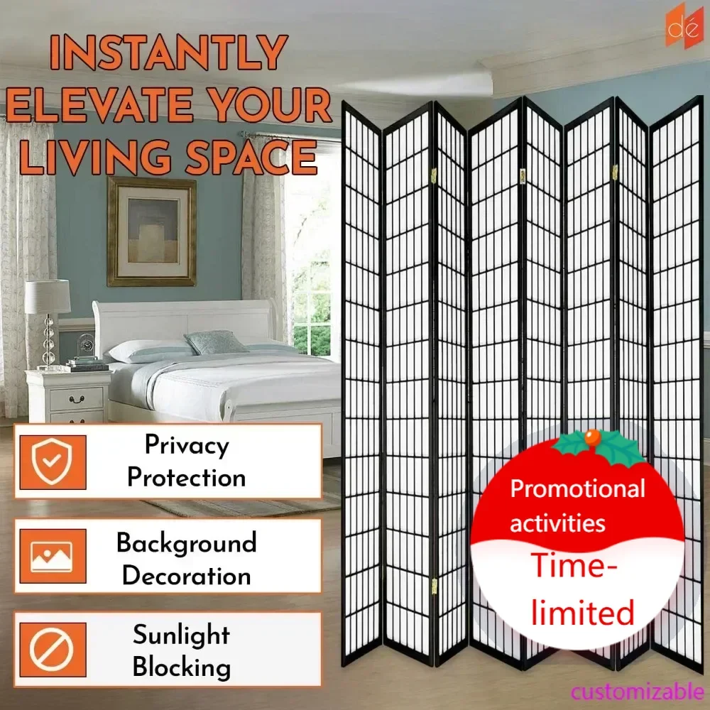 

Горячая распродажа: 8-панельная ширма-перегородка для зонирования помещения в стиле шоджи, черная отделка, 71 дюйм высотой x 140 дюймов в ширину
