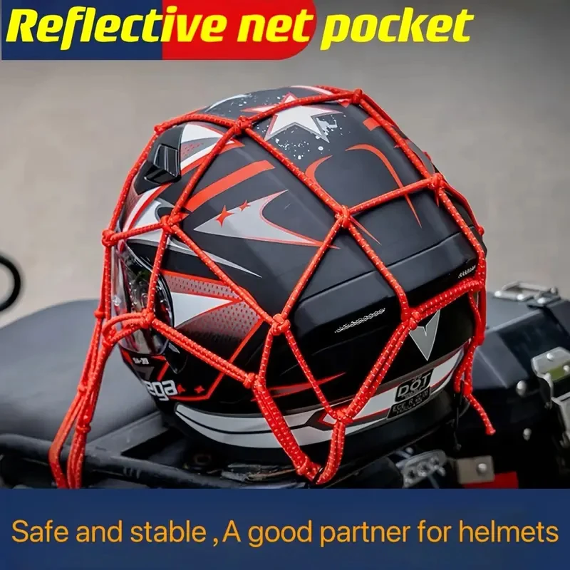 1pc Motorcycle Reflective Helmet Net Storage Elastic Net Pocket Fuel Tank Net Electric Vehicle Fixed Luggage Helmet Pocket