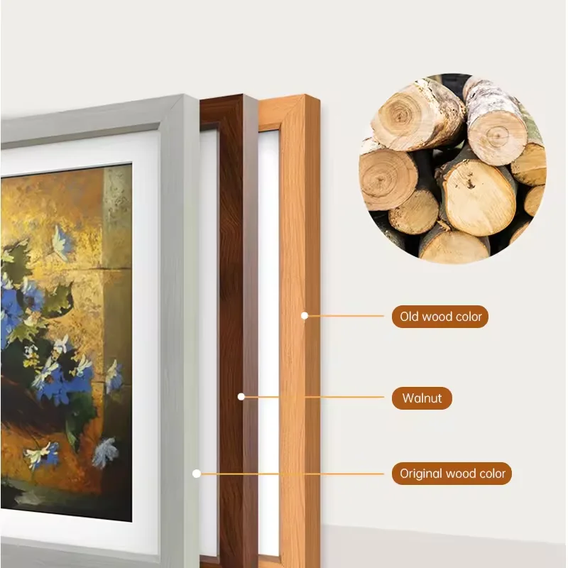 LCD 4K FHD Digital Picture Frame Anti Glare 21.5 24 27 32 43 55 Inch Wifi CMS Software 100% Wooden Art Frame for Gallery