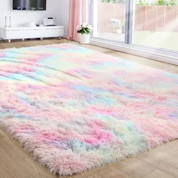 Alfombras de arcoíris esponjosas para dormitorio de niñas, alfombras suaves Shag para adolescentes, niños, habitación de bebé, guardería, sala de juegos, decoración de habitación linda, Alfombra de área