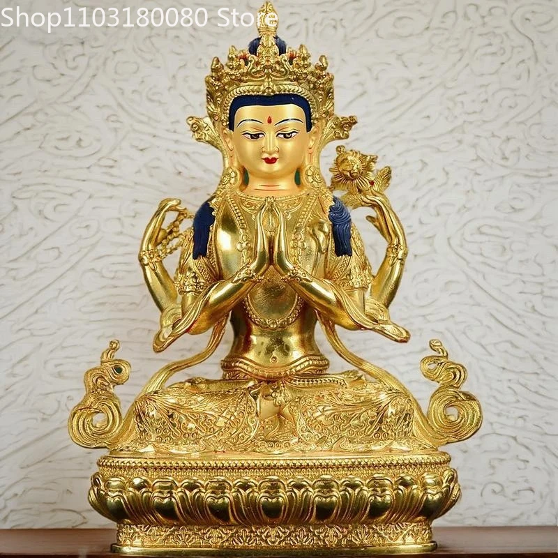 Copper brass gilding Four armed Guanyin buddha statue  sculpture,31cm,22cm,16cm