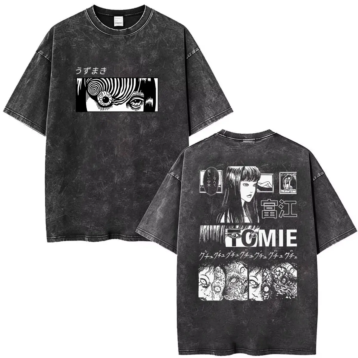 Vintage Washed Tomie Junji Ito Anime Graphic T Shirts Men Women Manga Horror Short Sleeve T-shirt Casual Cotton Tees Streetwear