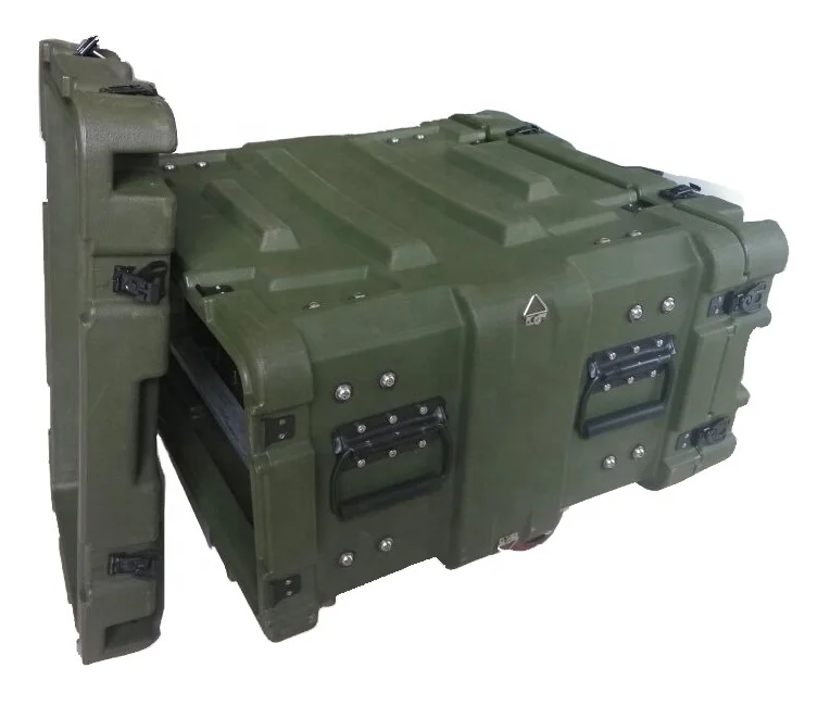 Rugged 19 Inch Flight Rack Case, 4U Hard Plastic Shockproof, Protective Enclosure for Server Equipment