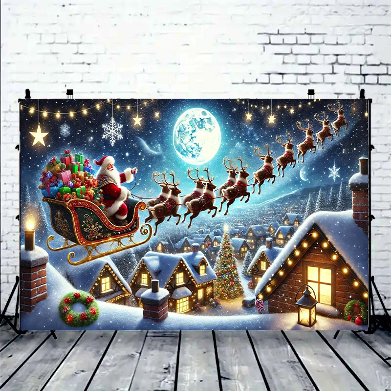 Ein Polyester-Hintergrundbanner mit Weihnachtsmann-Schlitten