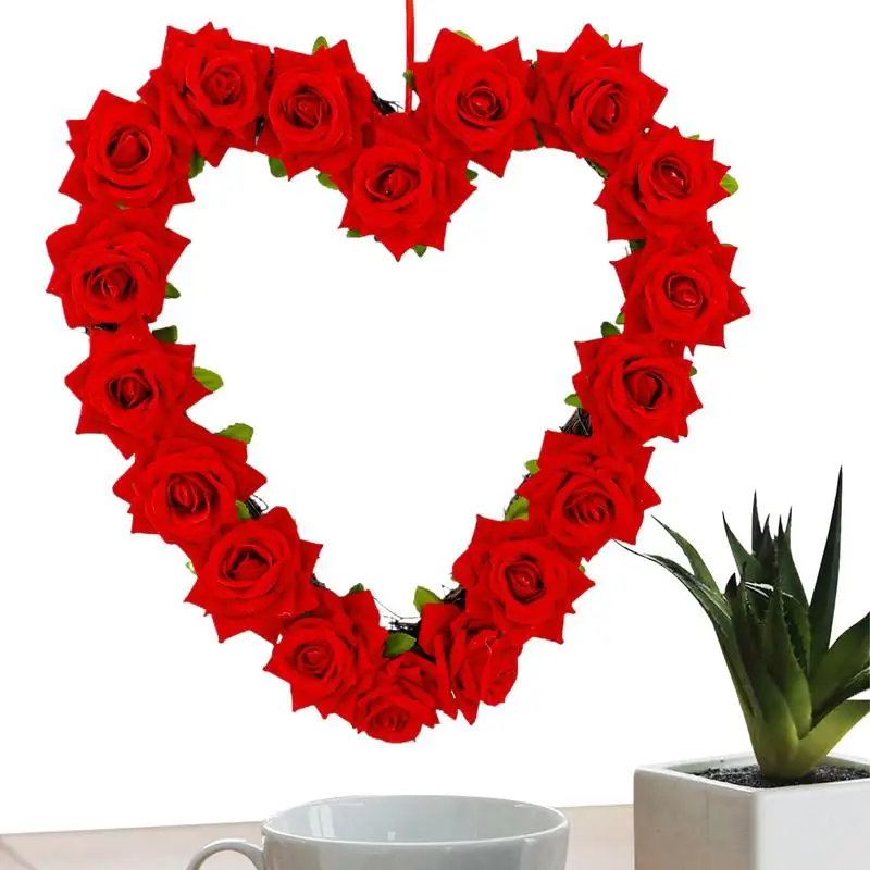 

Roses Garland For Home Artificial Heart Shaped Flower Wreath Decorative Simulation Roses Flowers Wreath For Family Wedding